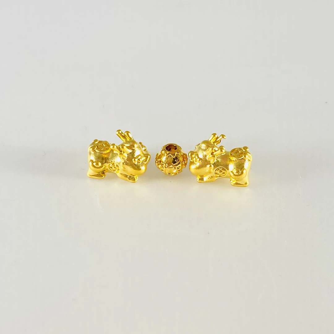 足金999 黄金两只貔貅+六字真言珠