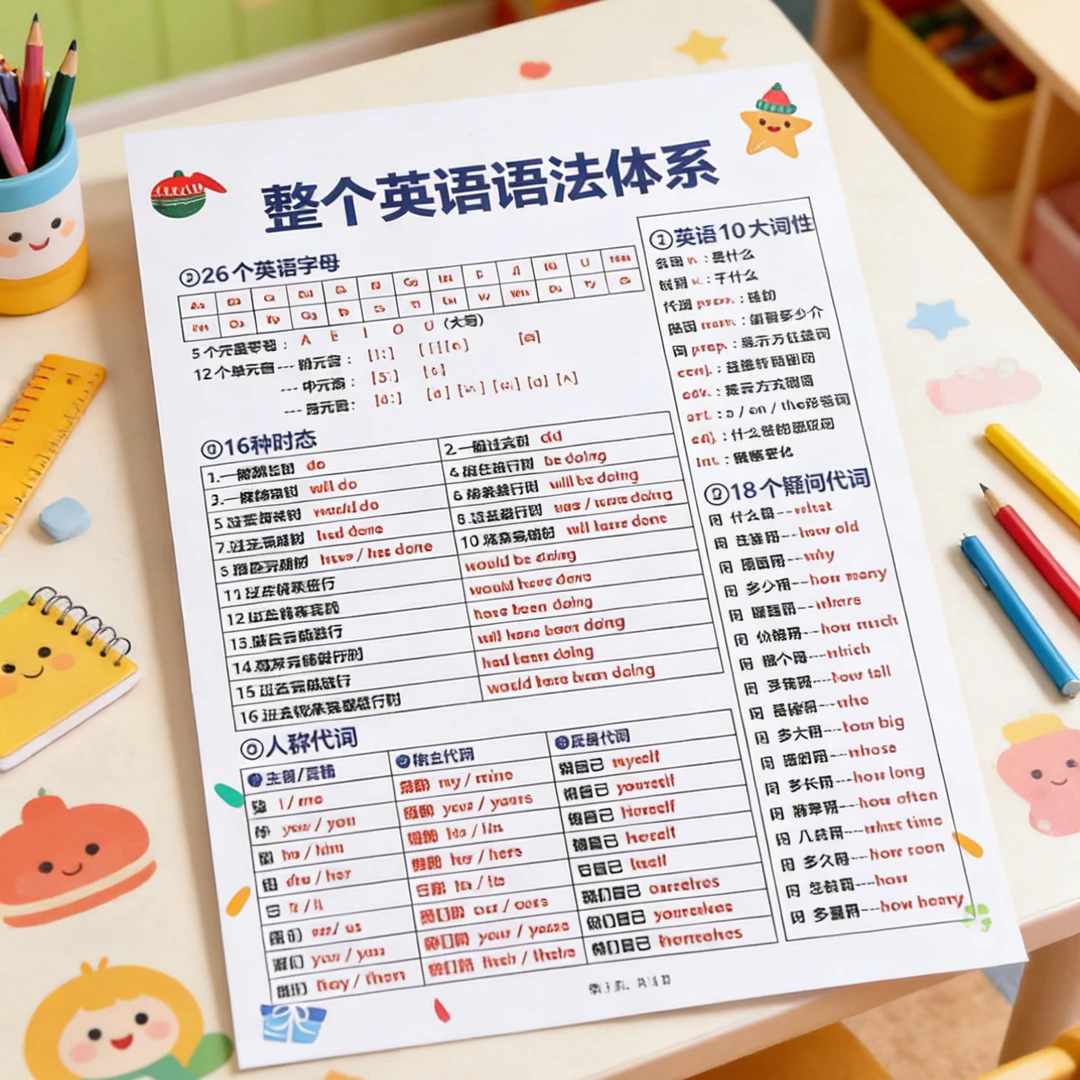 秒懂英语16大时态英语完形埴空小学初中英语语法体系知识点汇总