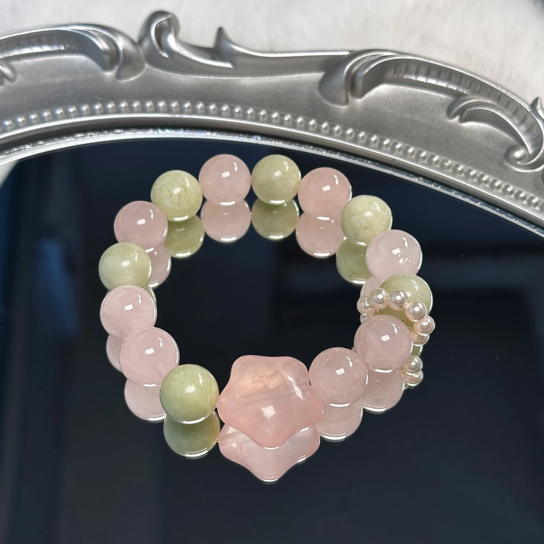 xy237［青提野莓］奶盖岫玉粉晶胖星星跑环施家珠西柚马粉水晶手串