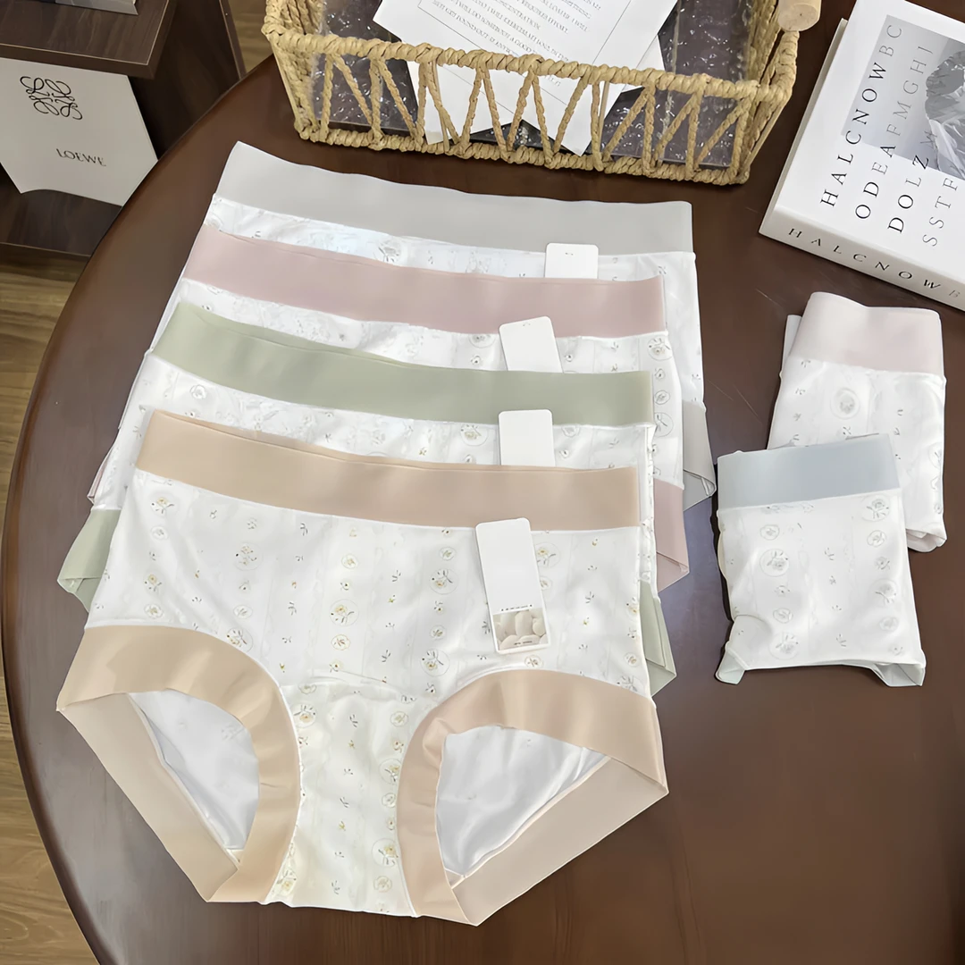 女士60支中高腰碎花内裤奶皮感三角底裤KK697亲肤柔软透气