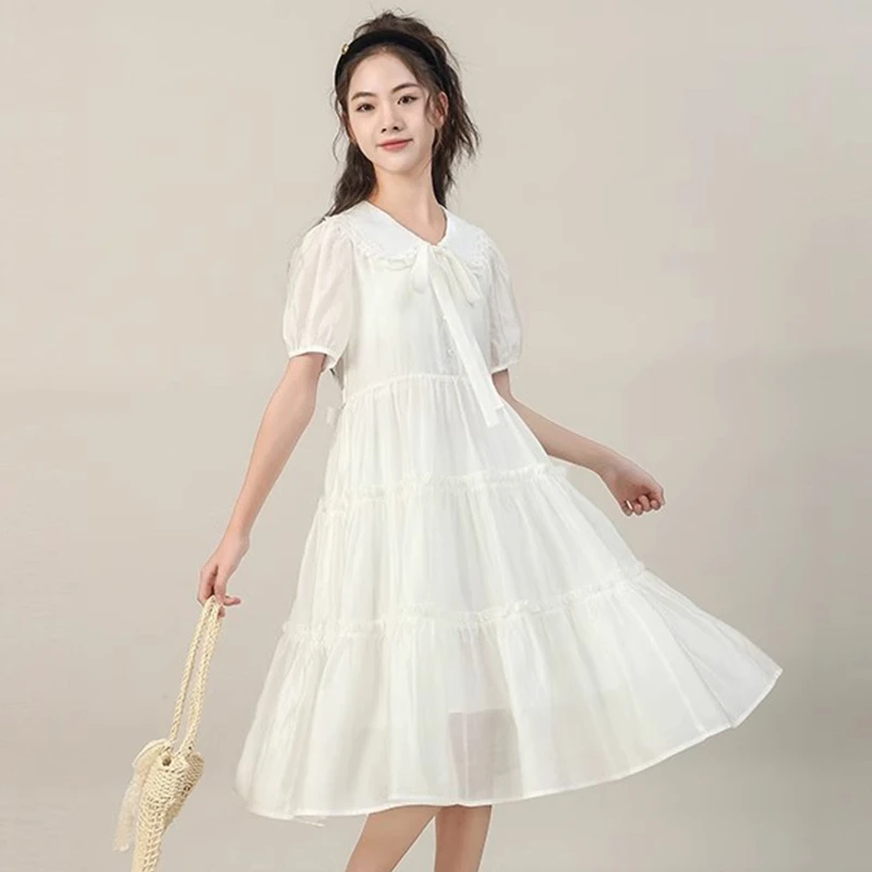 少女白色甜美连衣裙夏装2025新款时尚洋气夏季短袖气质显瘦公主裙