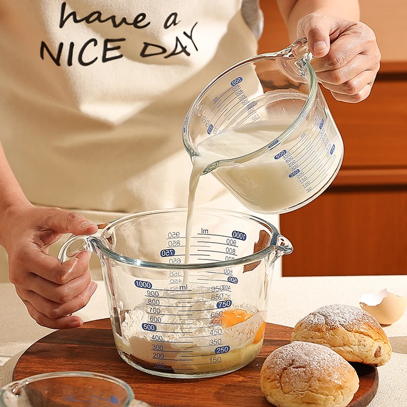 玻璃量杯带刻度计量杯厨房用食品级耐高温微波炉牛奶杯烘焙打蛋杯
