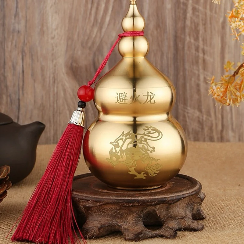 全黄铜避火龙葫芦家用厨房摆件复古手工雕刻中式高档创意大中小号