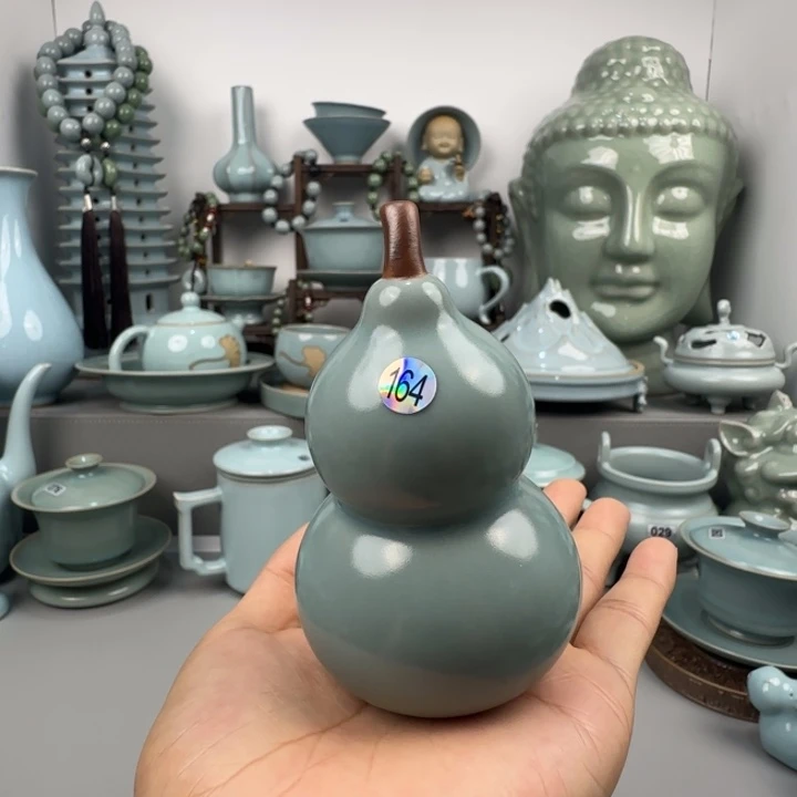 摆件汝瓷茶宠葫芦圈足烧仿古釉