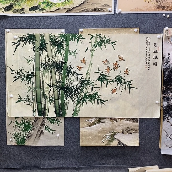 竖款新中式装饰画六尺180×95微瑕裂口