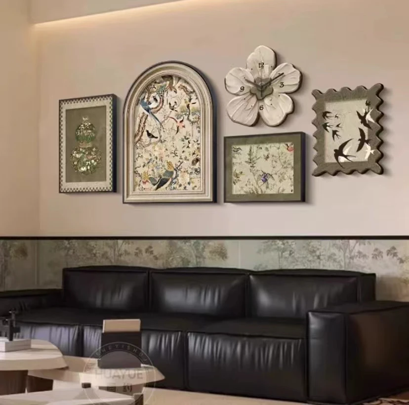 G法式中古风客厅装饰画世界名画沙发背景墙挂画复古葫芦五联