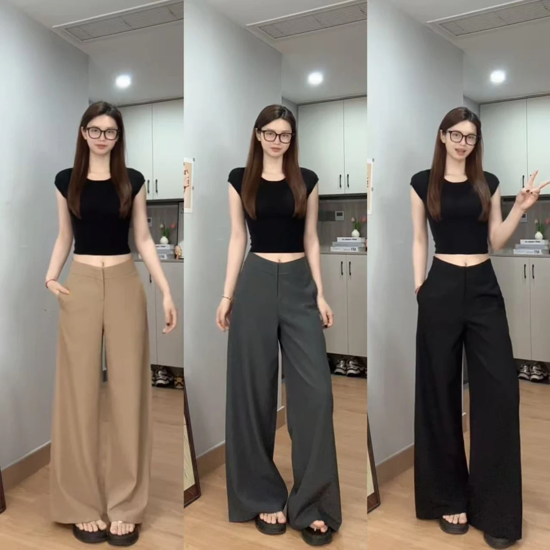 气质直筒裤阔腿裤夏季休闲时尚百搭宽松拖地垂感西装面料夏季长裤