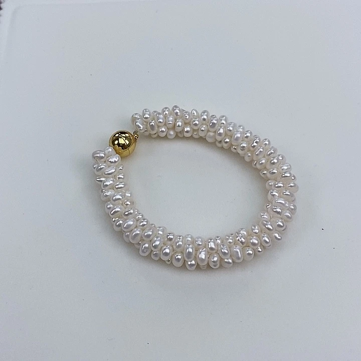 淡水珍珠颈饰合金手链编织款