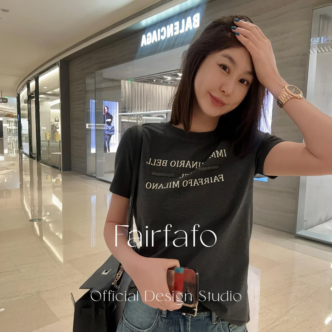 【夜幕颂歌手】美式重工缝珠链短袖t恤女TXAL42114