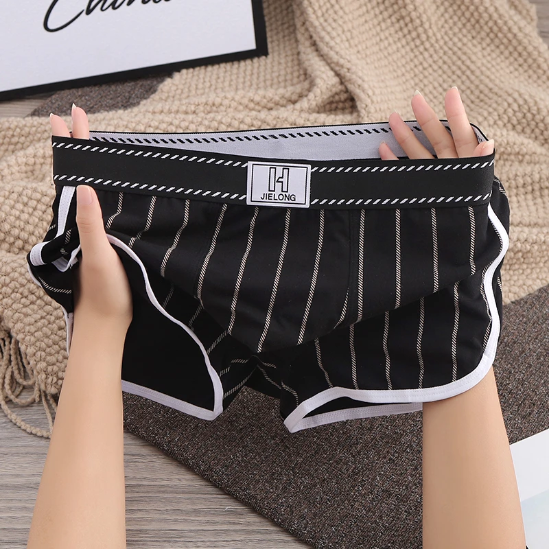 新款潮流男士内裤男款裤头平角裤透气青年条纹舒适男生裤衩四角裤