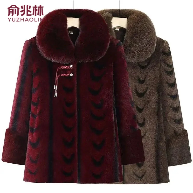 俞兆林妈妈新中式加绒加厚保暖外套奶奶装中长款大衣中老年人棉袄