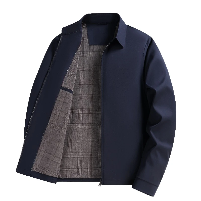 春秋中老年男夹克翻领通勤商务休闲上衣抗皱行政外套爸爸新款宽松