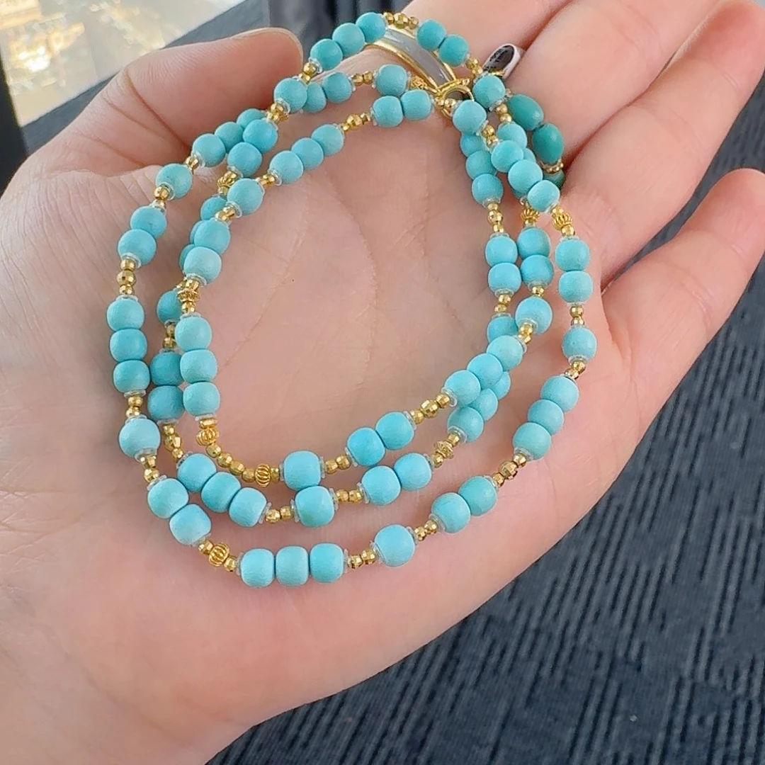 我***圆绿松石18K金镶嵌珠宝半成品