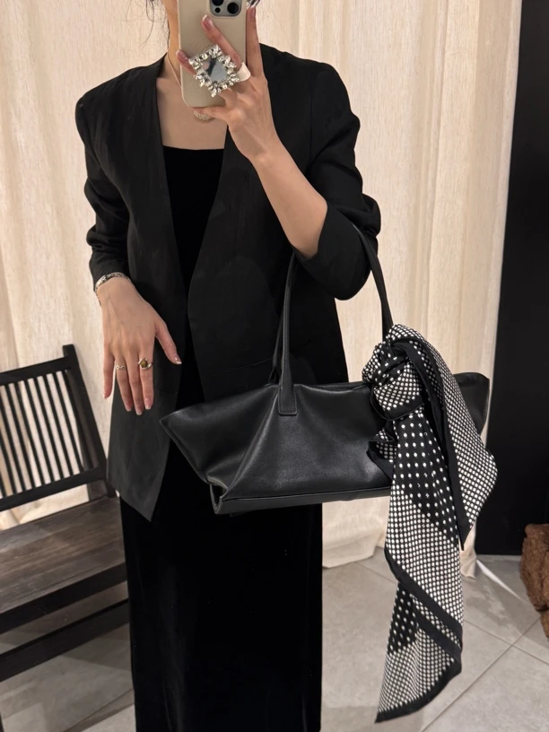 闻张WENZHANG•极简小众百搭秋冬无领麻外套休闲黑色简约女士气质