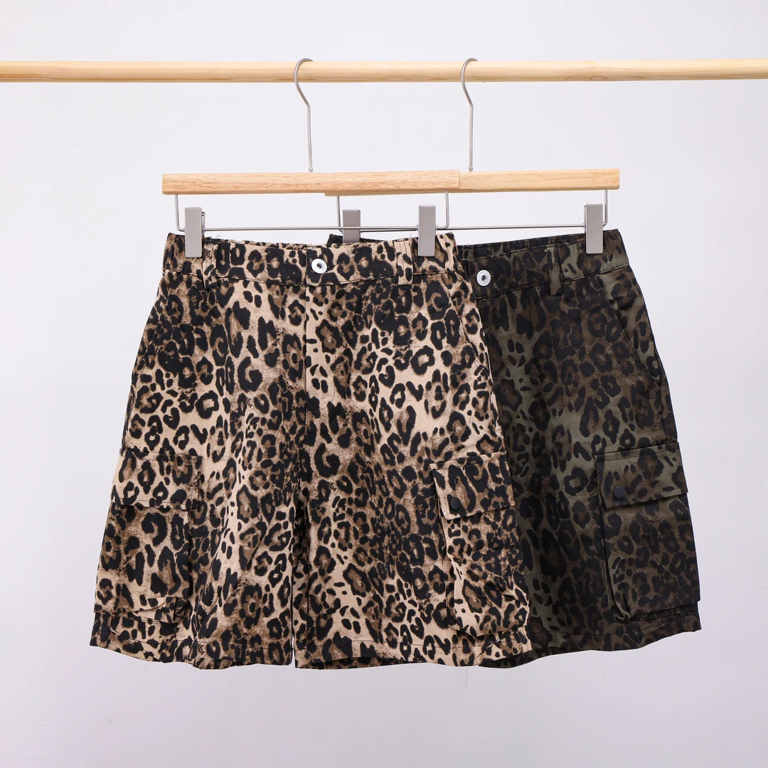 美式棉线豹纹夏季时尚热裤男女同款高克重短裤断码清仓