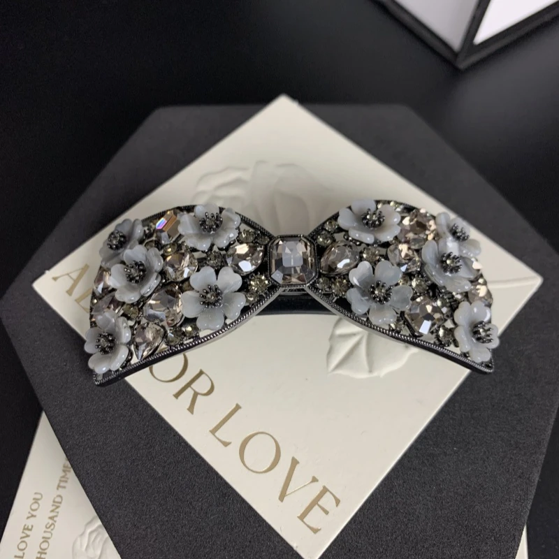 K799【金闪闪】8.5厘米定制满钻繁花弹簧夹