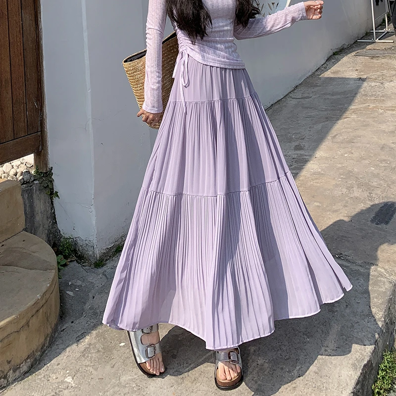 紫色半身裙女春夏2025新款高腰显瘦宽松甜美休闲韩系a字大摆长裙