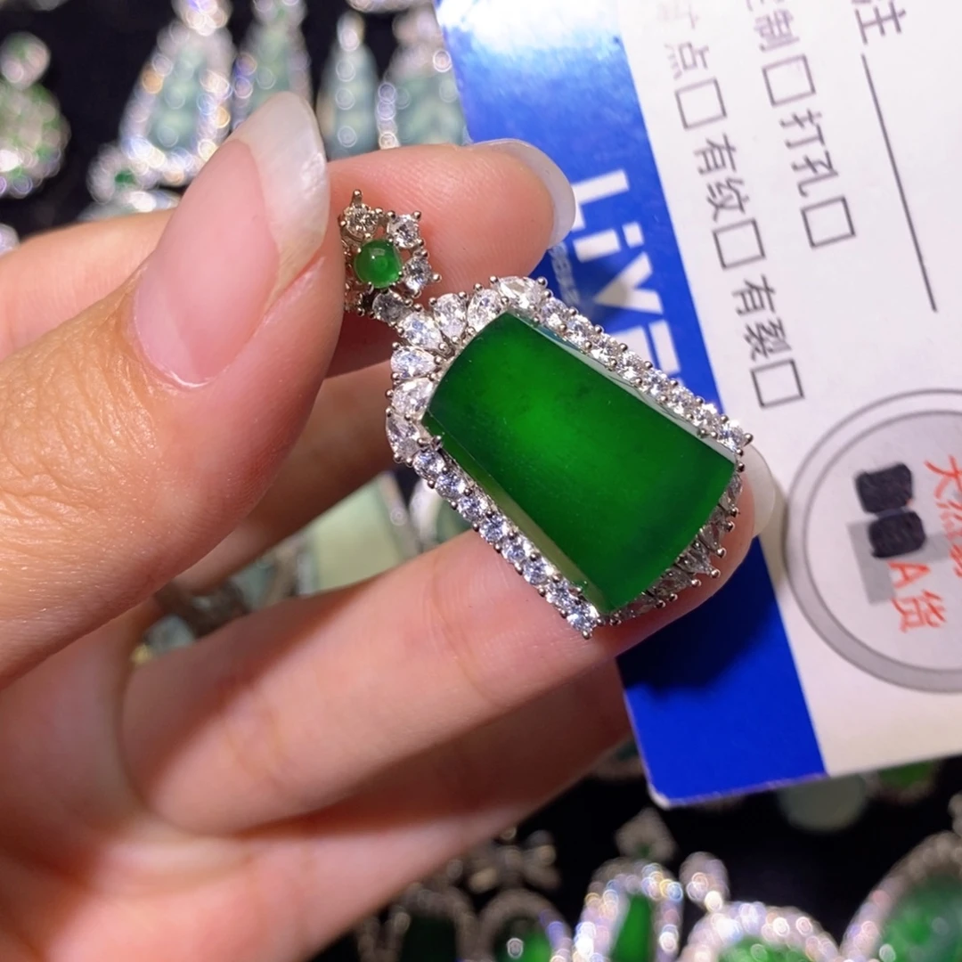 大***）翡翠银S925镶嵌颈饰天然