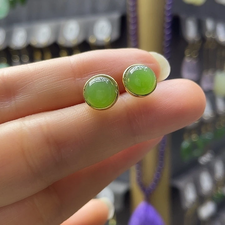 和田玉银S925镶嵌耳饰