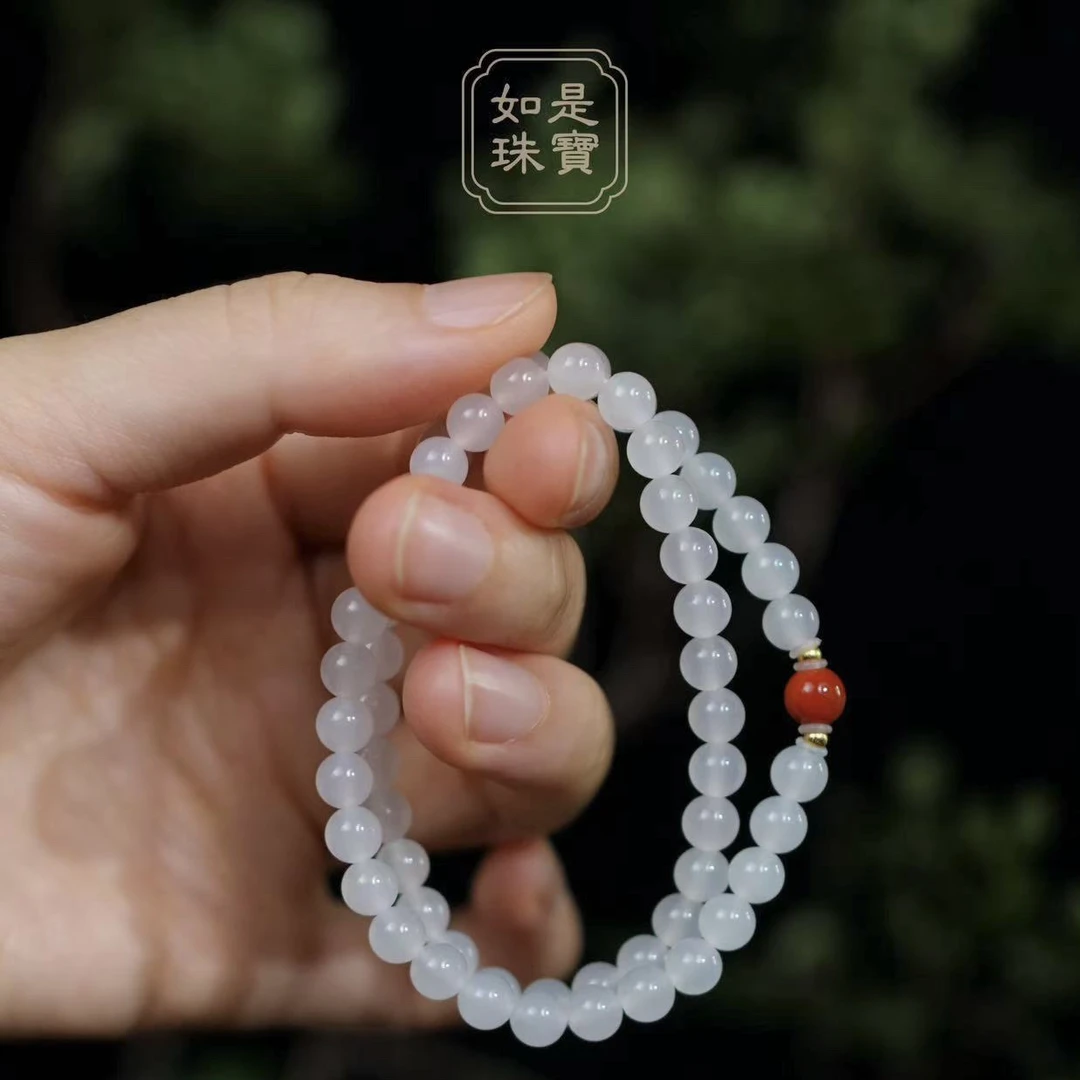 收藏级和田玉高冰白冰底起莹颗颗小灯泡羊脂白玉手串6mm
