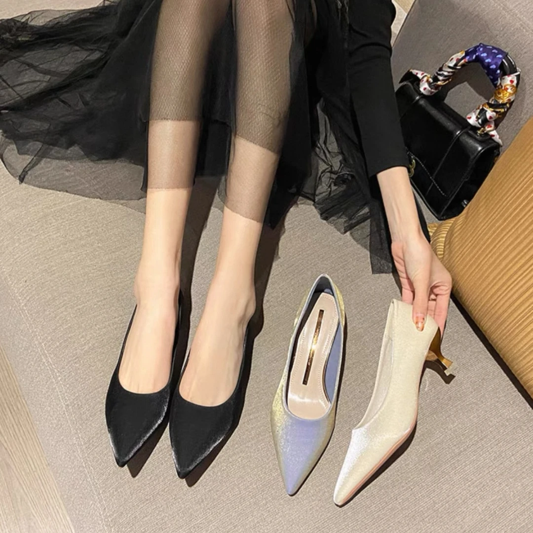 020488-1女鞋单鞋女低跟小香风细跟高跟鞋设计感小众女鞋
