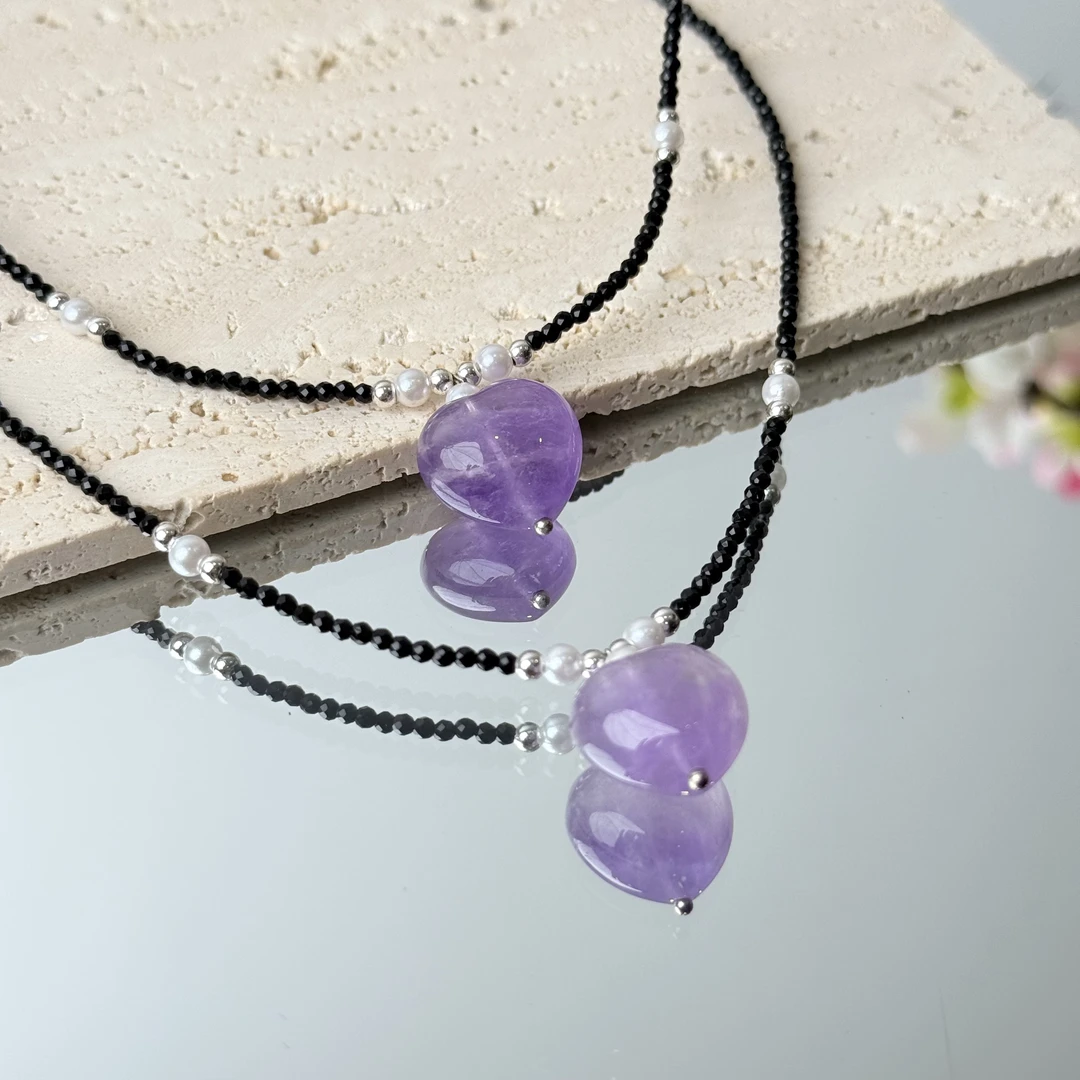【紫水爱心】紫水晶尖晶石项链面小仙多样性发其一