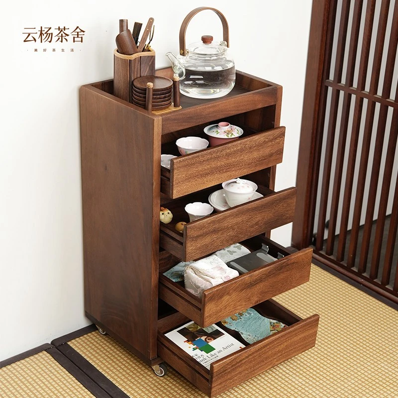 【Rindu品质】胡桃木周游旋转牙科柜实木茶饼收纳柜多层架茶具茶