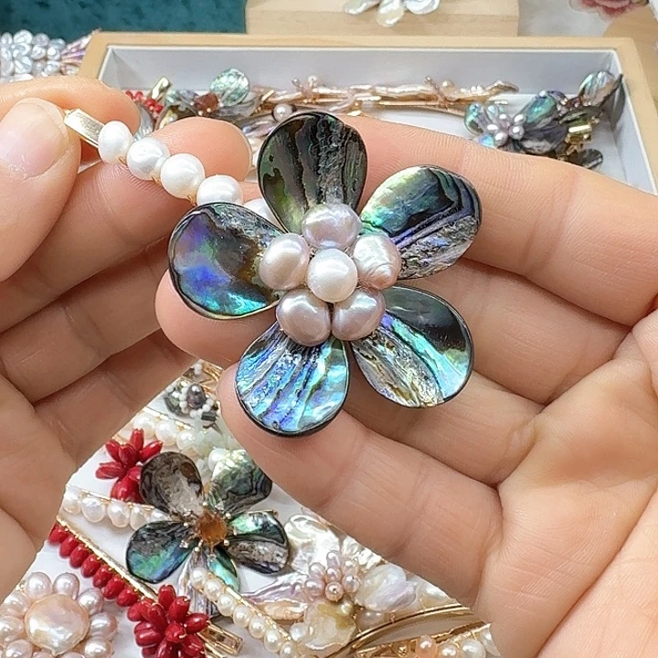 淡水珍珠发饰银S925镶嵌