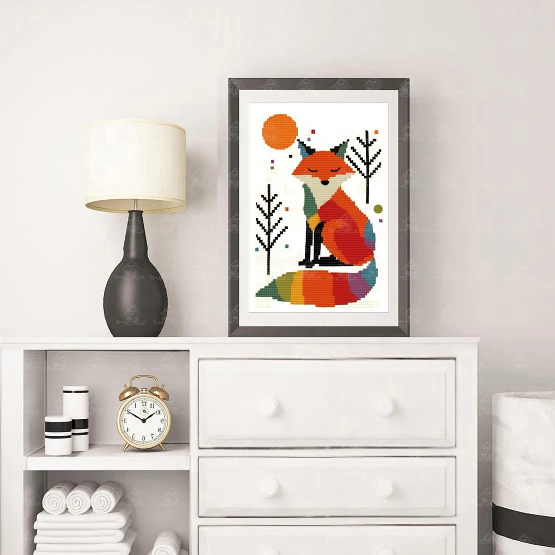 十字绣爱阁七彩狐狸新款可爱动物现代简约客厅玄关手工线绣