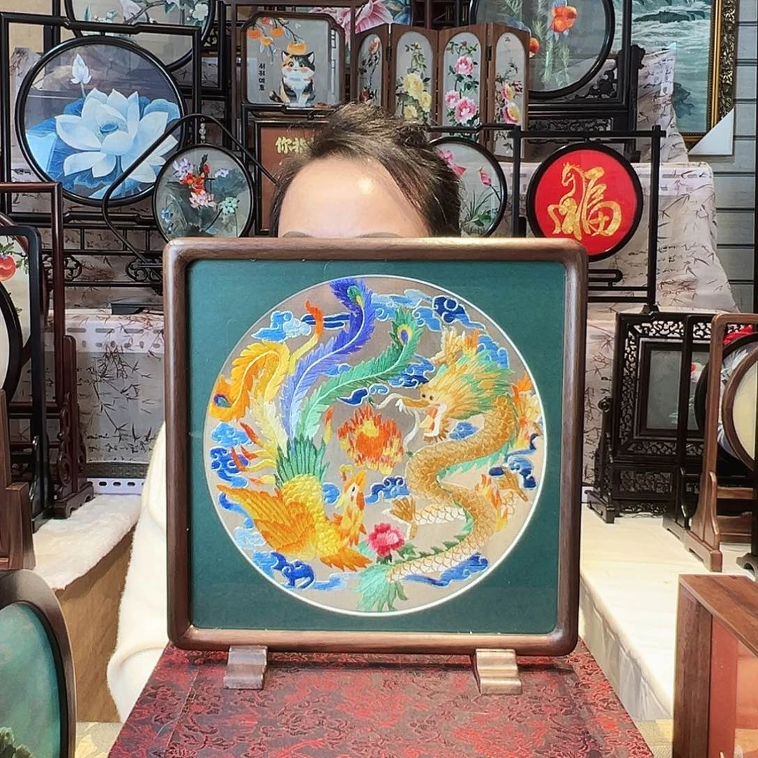 织绣苏绣摆台胡桃木手工双面