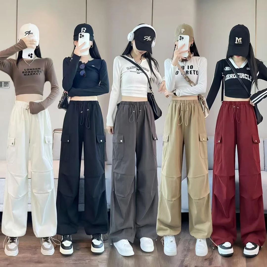高腰宽松美式工装裤女2025春秋新款显瘦休闲洋气显瘦阔腿运动裤
