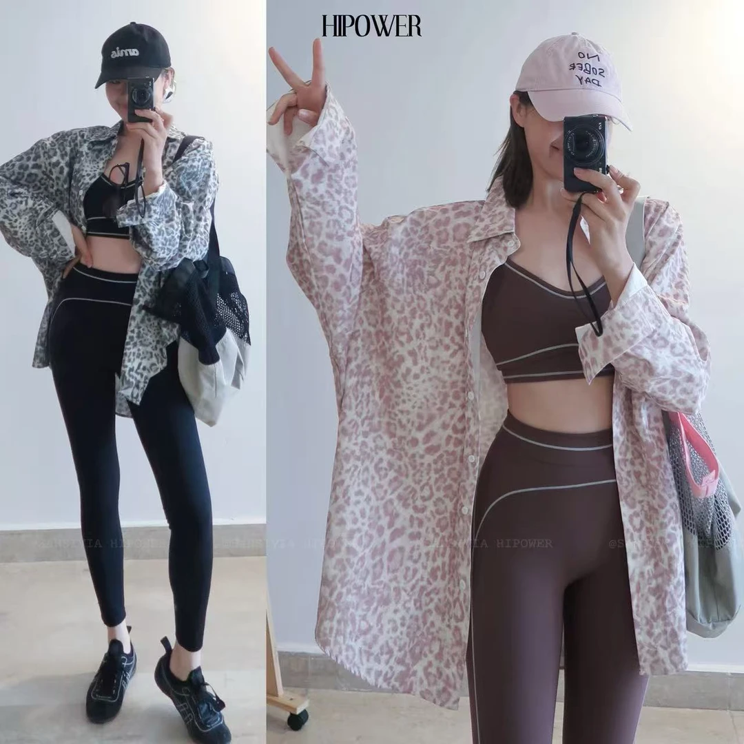 HIPOWER豹纹衬衫运动休闲潮流轻薄牛仔外套早秋长袖开衫女上衣