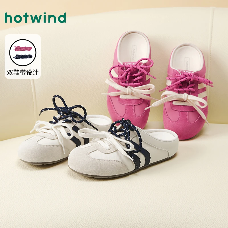 热风2025年秋季新款女士时尚休闲德训半拖鞋H11W25301