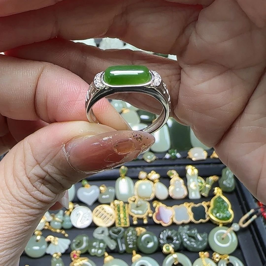 银S925镶嵌戒指和田玉天***乐
