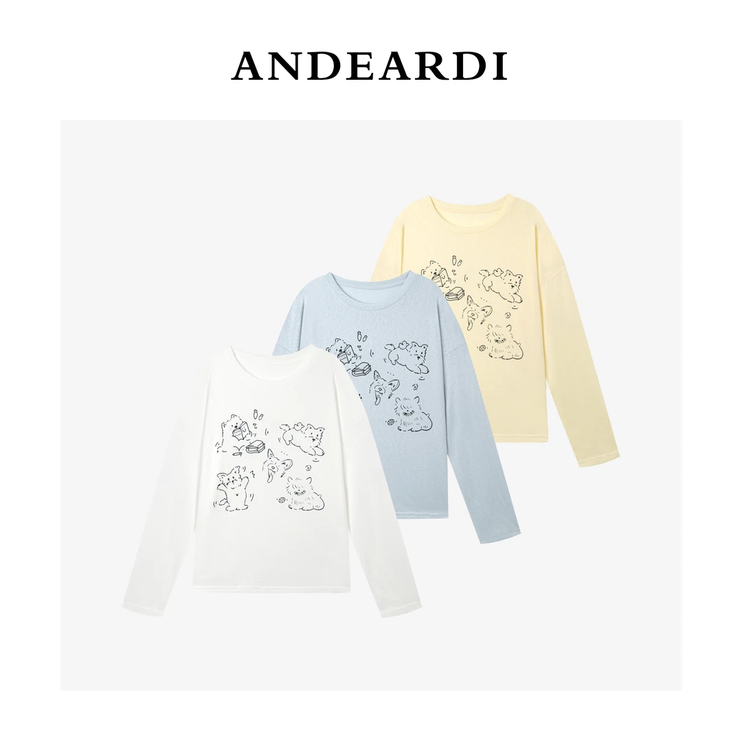 ANDEARDI趣味小狗罩衫T恤轻薄透气圆领印花空调上衣