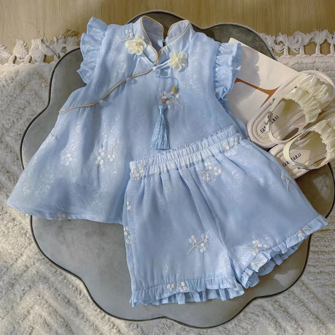 女童夏装套装儿童2025新款国风童装薄款宝宝新中式短裤背心两件套