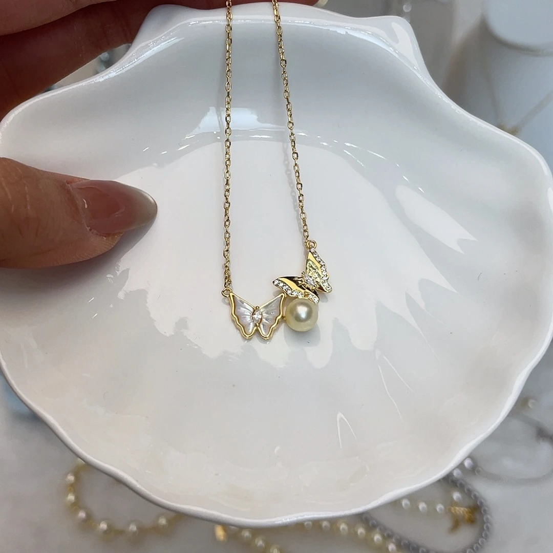 银S925镶嵌项链海水珍珠