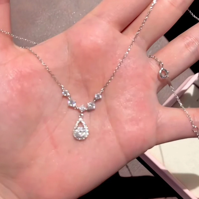 坠链均925银合成锆石 999足银人鱼之泪项链女简约轻奢镶钻时尚百