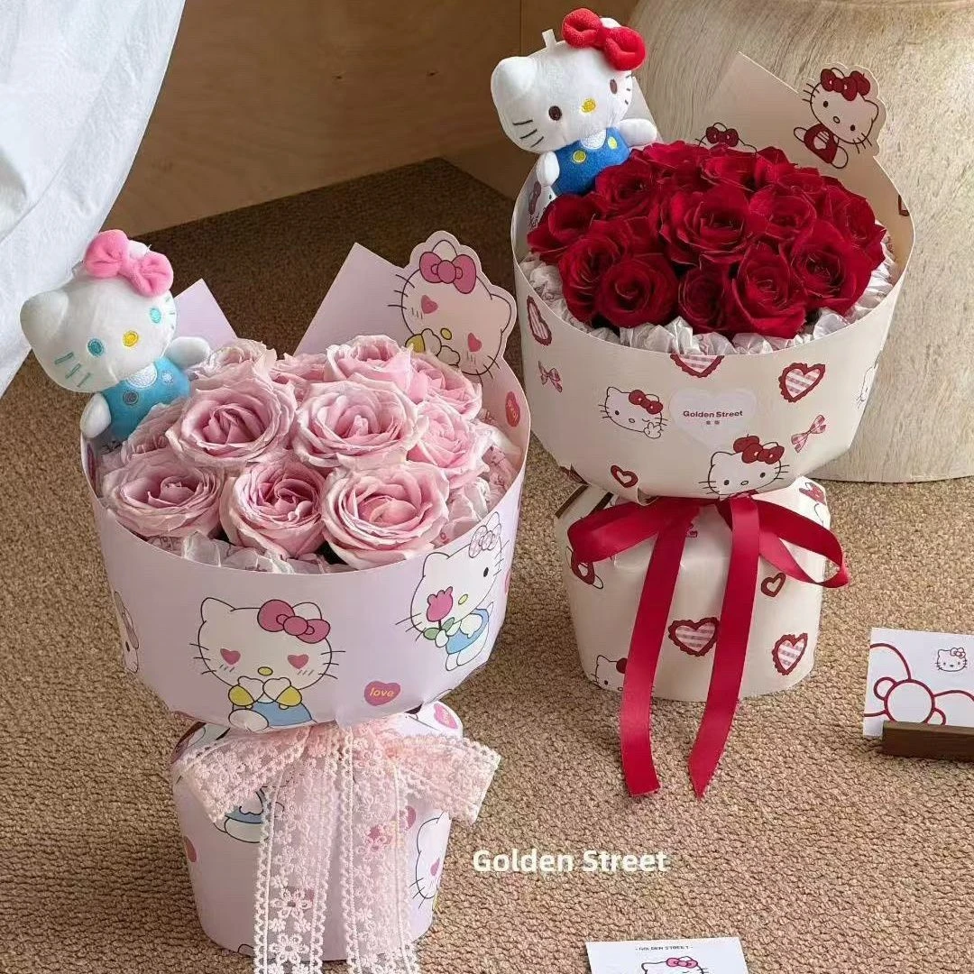 新款七夕Hello Kitty双尖角定型片一体成型双面加厚卡纸包装纸