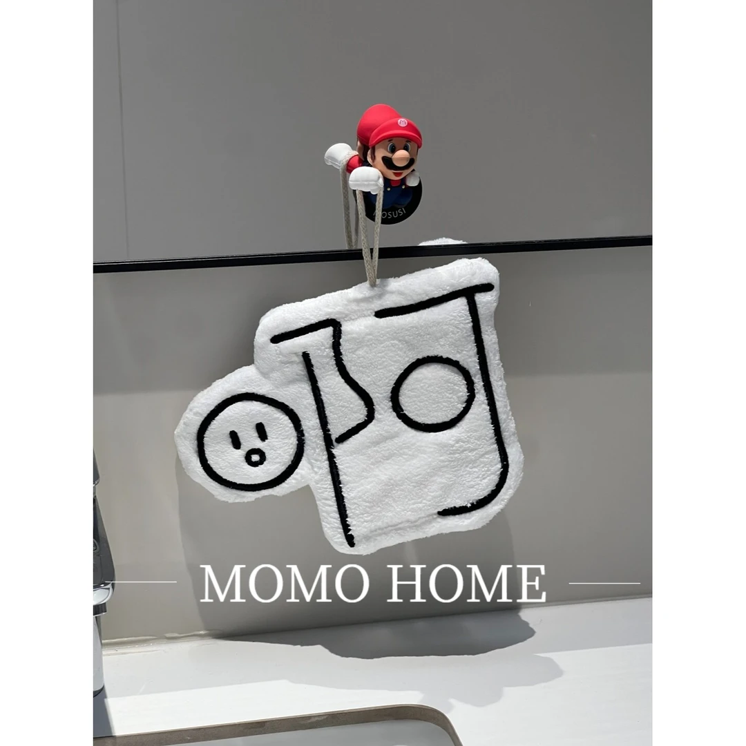 MOMO可挂式加厚吸水可爱卡通珊瑚绒小方巾厨房浴室两用擦手巾