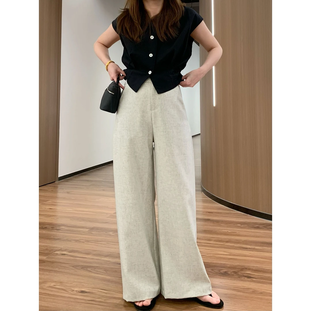 YO定制韩系通勤百搭高腰西装裤夏季小个子简约气质遮胯垂感阔腿裤