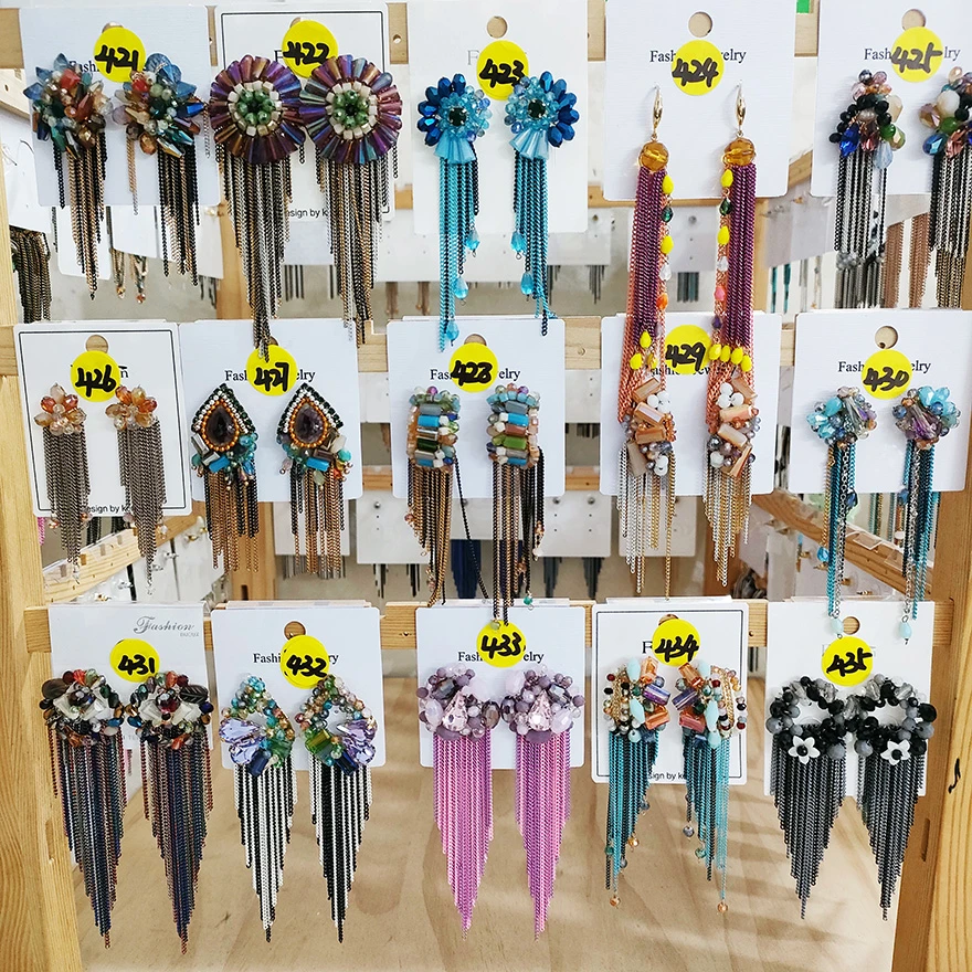 铜合金玻璃耳饰 (421-480)-011民族风纯手工流苏耳环合集