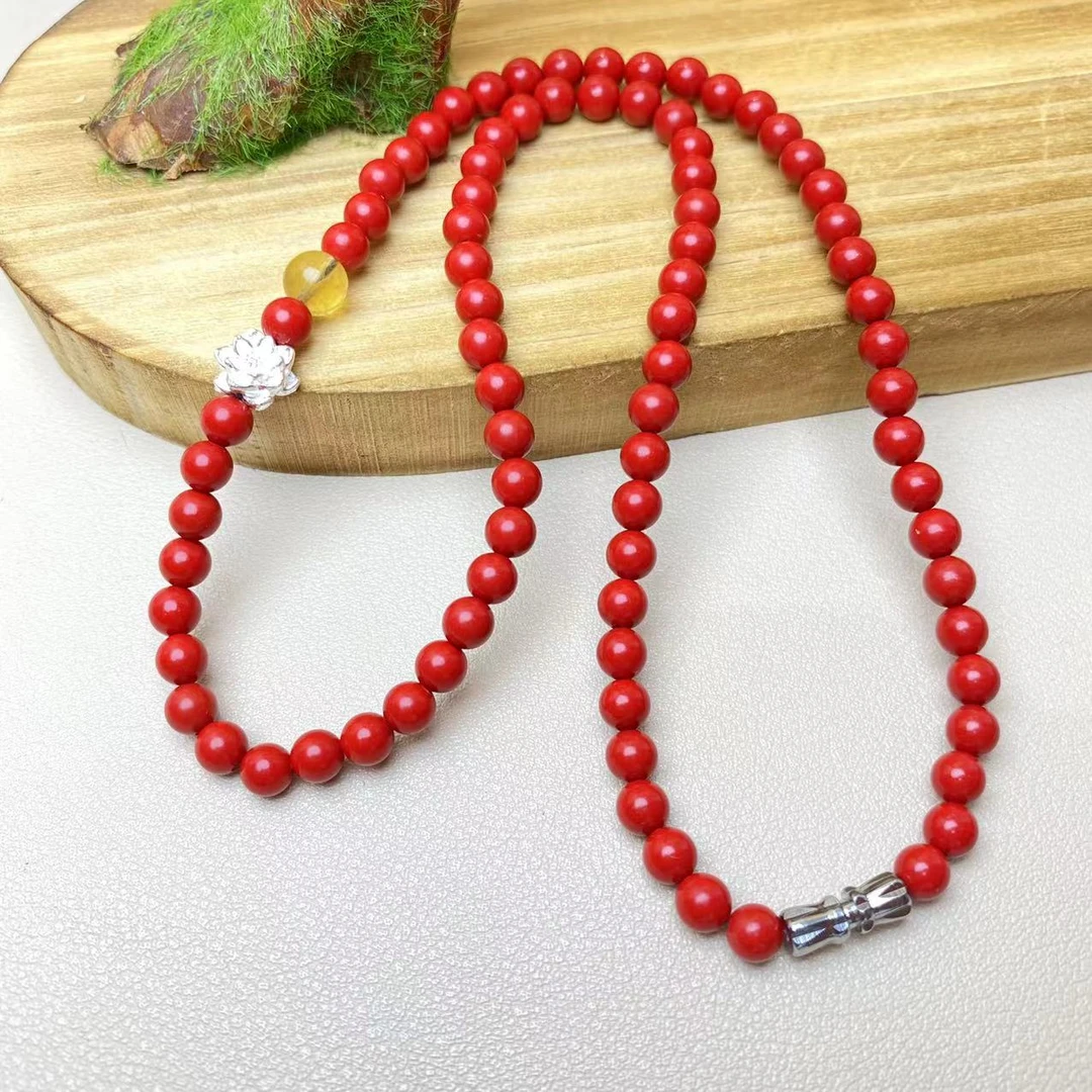 含辰砂工艺品高含量朱砂设计款银莲花黄佩珠女神链正品保真朱砂