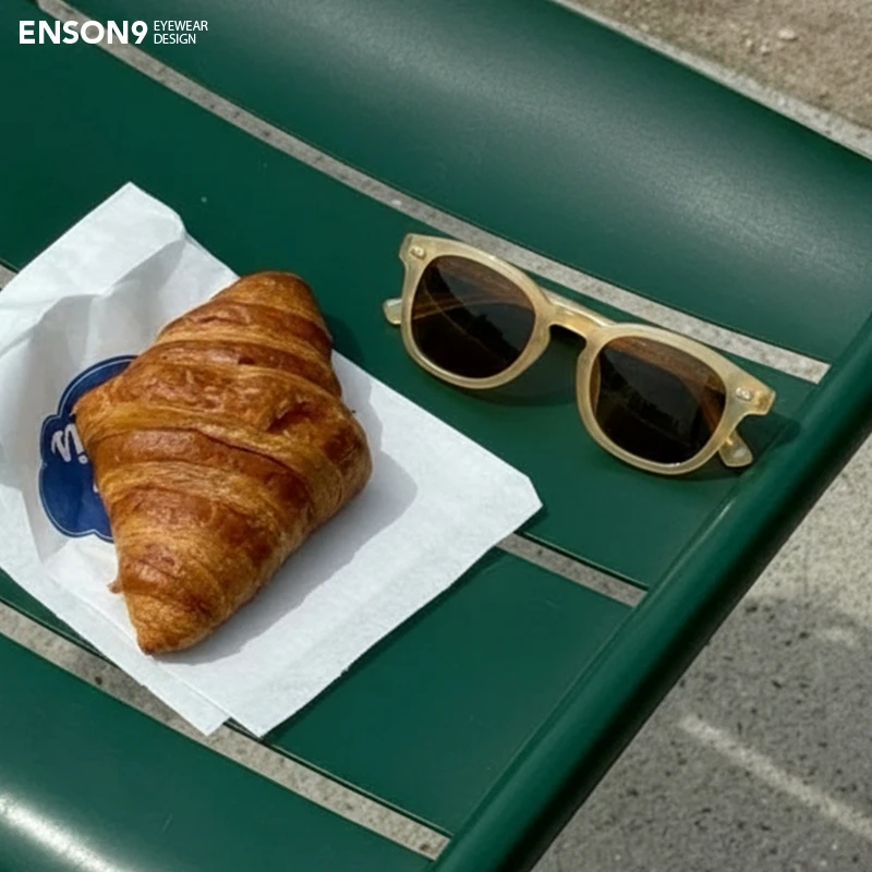 enson9复古果汁淡黄色太阳镜潮男女 高级粗框板材cortis黑框墨镜