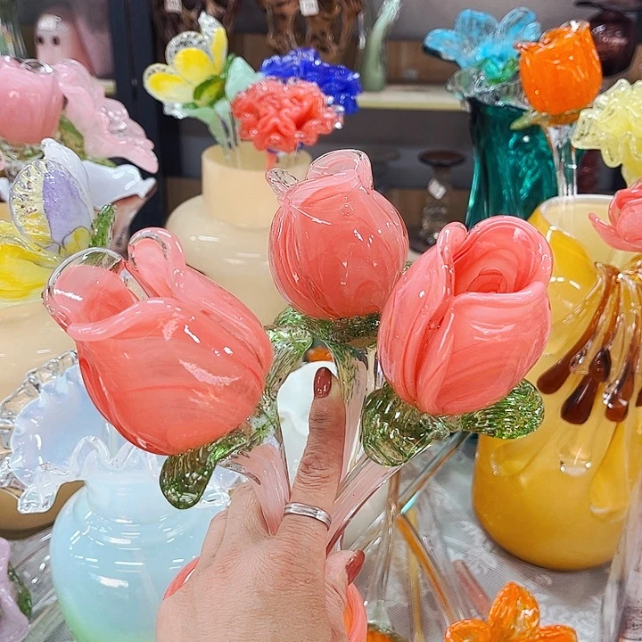 西瓜粉玫瑰3朵 家悦琉璃工艺品