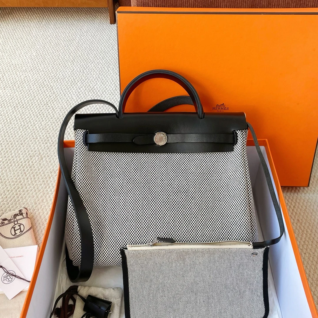 99新 Hermes/爱马仕 herbag31黑白熊猫格华夫格B刻JM11-1124
