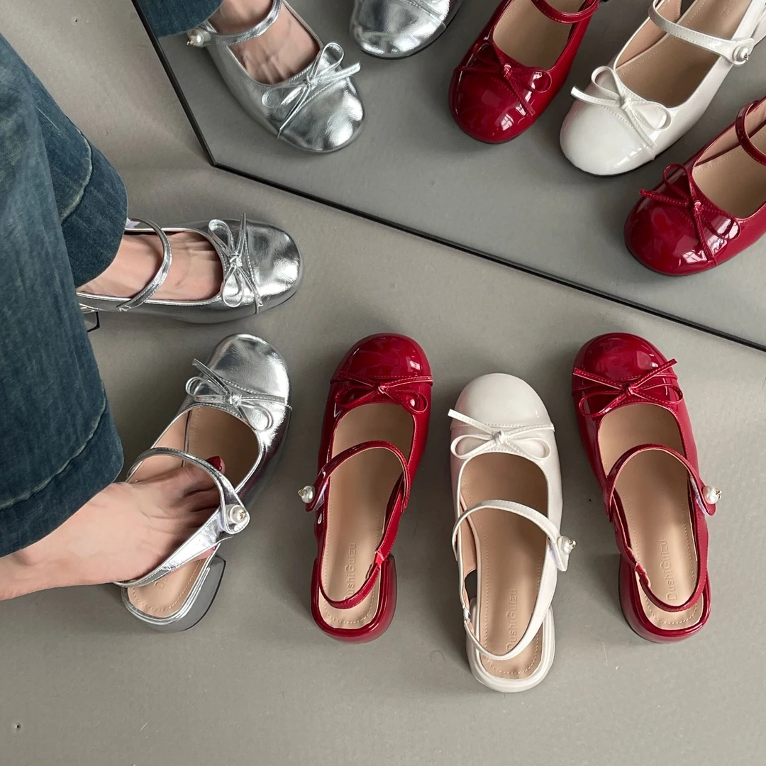 OJRZ玛丽珍女鞋蝴蝶结凉鞋女夏季法式新款粗跟高跟鞋单鞋鞋子女款