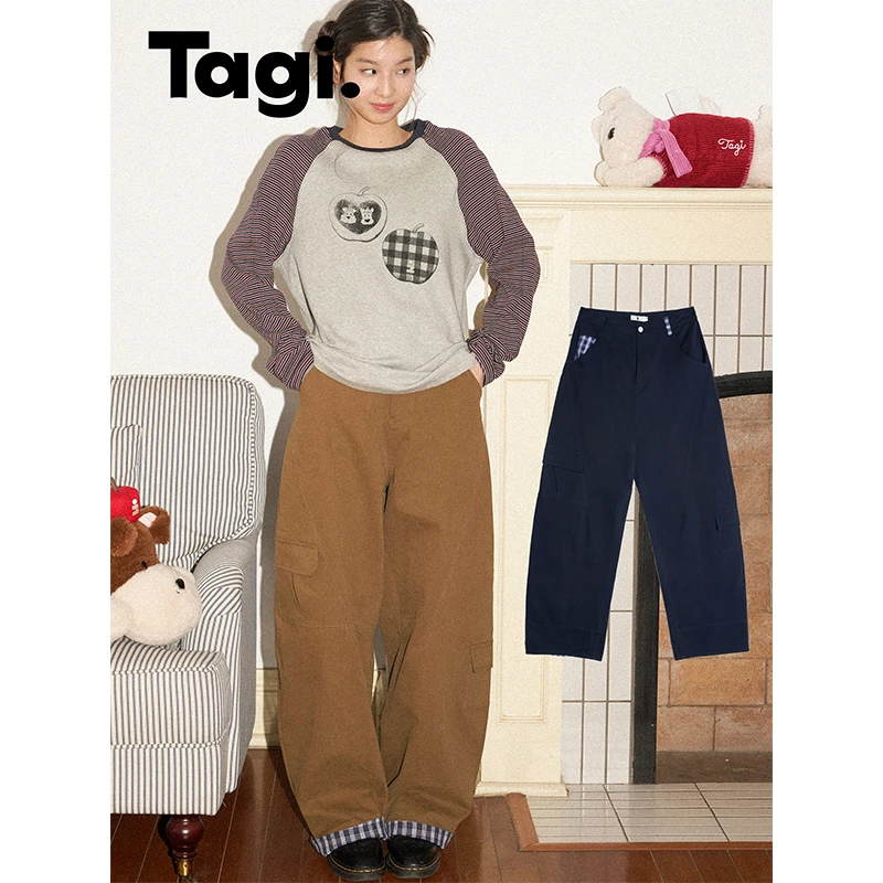 Tagi.《i》想象格纹拼接多口袋宽松廓形工装长裤休闲时尚百搭直筒