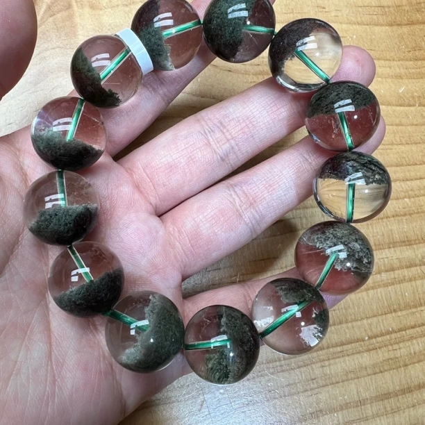 天然绿幽灵手串 半盆17mm