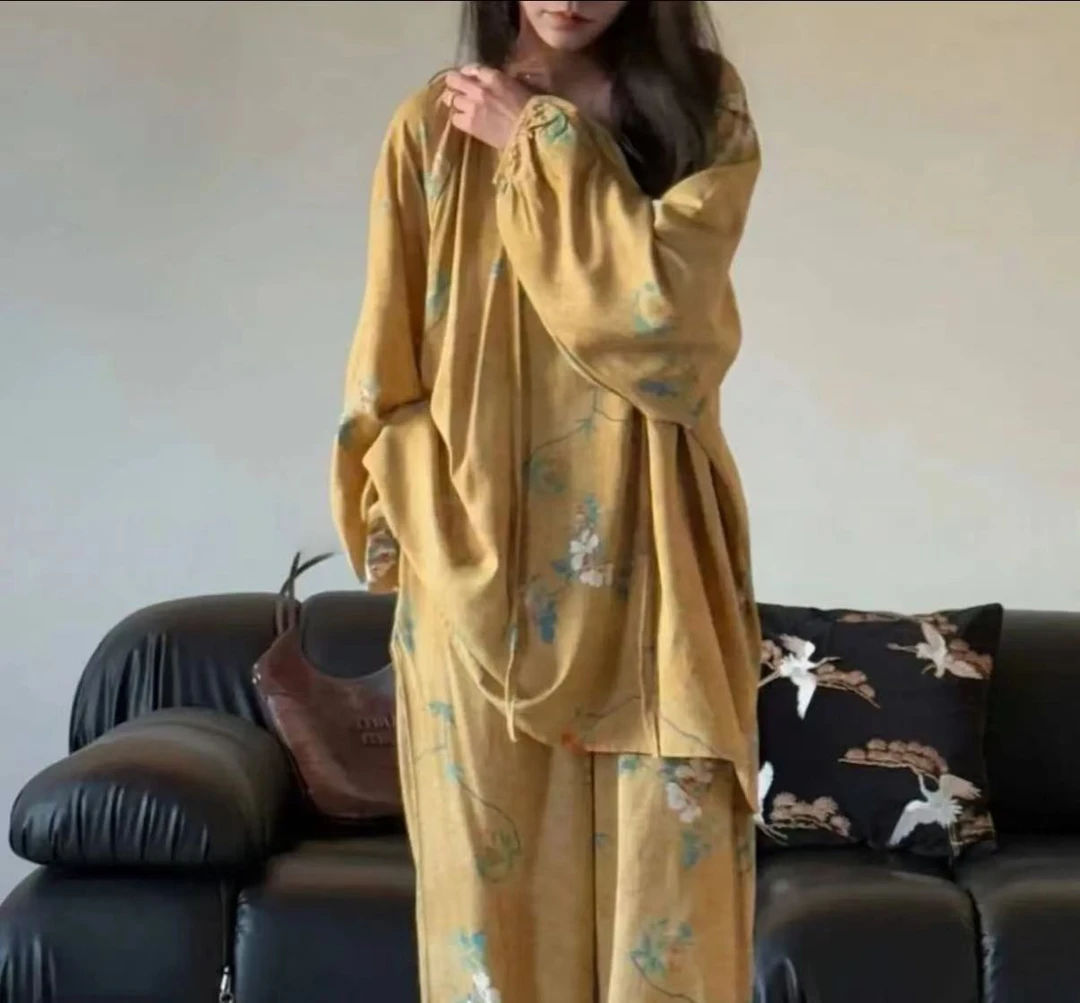 绵绸套装【防凸点居家服】夏季空调服休闲时尚洋气宽松套装女新款